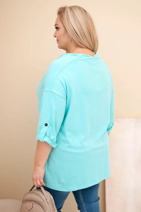 Bluzka damska Plus Size z bawełną o luźnym kroju z dekoltem wodnym miętowa