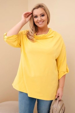 Bluzka damska Plus Size z bawełną o luźnym kroju z dekoltem wodnym żółta