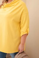 Bluzka damska Plus Size z bawełną o luźnym kroju z dekoltem wodnym żółta
