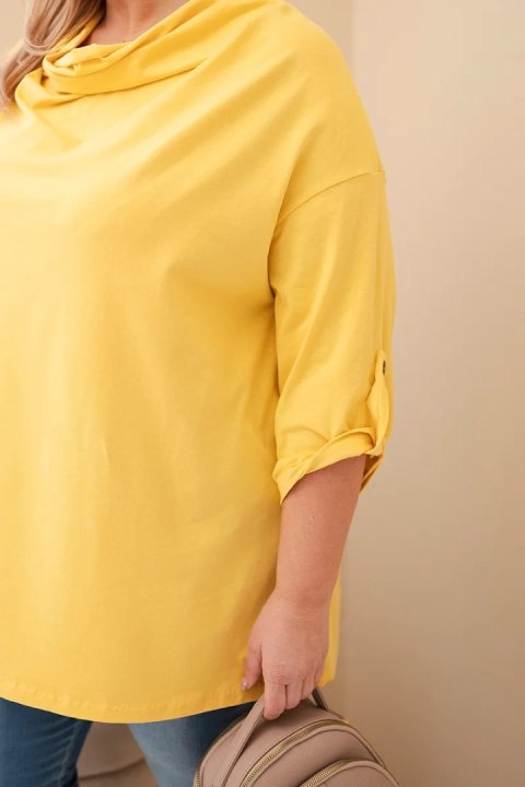Bluzka damska Plus Size z bawełną o luźnym kroju z dekoltem wodnym żółta