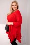 Bluzka damska Plus Size z bawełną z falbaną i rękawem podwijanym czerwona