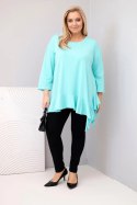 Bluzka damska Plus Size z bawełną z falbaną i rękawem podwijanym miętowa
