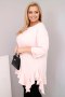 Bluzka damska Plus Size z bawełną z falbaną i rękawem podwijanym pudrowy róż