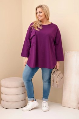 Bluzka damska Plus Size z bawełną z kieszenią i rękawem podwijanym ciemno fioletowa