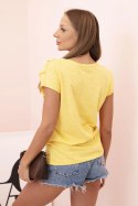 Bluzka damska bawełniana z falbanami na przodzie i rękawkach żółta