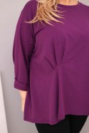 Bluzka damska plus size z bawełną z długim rękawem i marszczeniem ciemno fioletowa