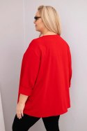 Bluzka damska plus size z bawełną z długim rękawem i marszczeniem czerwona