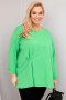 Bluzka damska plus size z bawełną z długim rękawem i marszczeniem jasno zielona