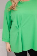 Bluzka damska plus size z bawełną z długim rękawem i marszczeniem jasno zielona