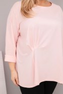 Bluzka damska plus size z bawełną z długim rękawem i marszczeniem pudrowy róż
