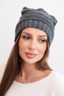 Czapka damska zimowa o klasycznym splocie prążkowanym K439 grafitowa