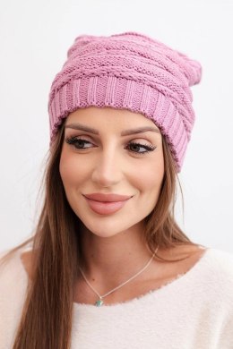 Czapka damska zimowa o klasycznym splocie prążkowanym K439 jasno fioletowa