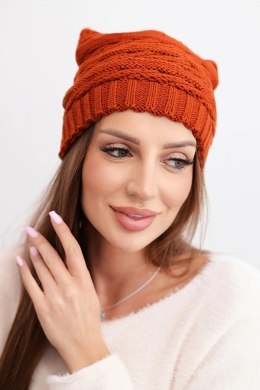Czapka damska zimowa o klasycznym splocie prążkowanym K439 ruda