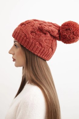 Czapka damska zimowa wełniana z grubym warkoczowym splotem K458 ruda