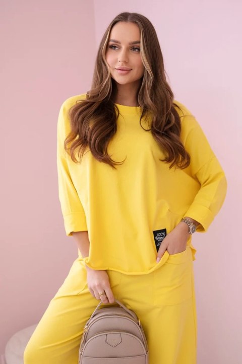 Komplet bawełniany bluza + spodnie żółty