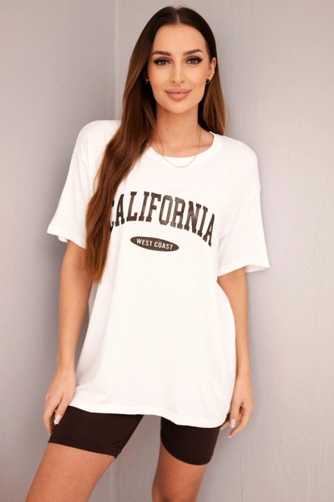 Komplet damski z luźną bluzką i dopasowanymi spodenkami ecru + brązowy