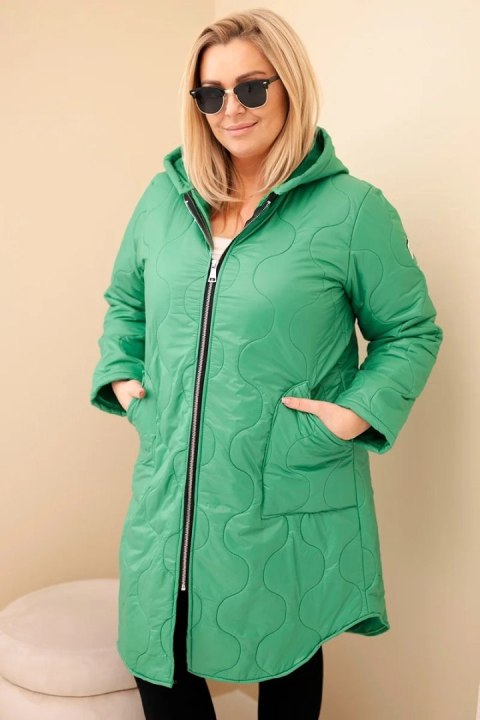 Kurtka damska Plus Size zimowa pikowana z kapturem jasno zielona
