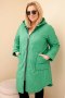 Kurtka damska Plus Size zimowa pikowana z kapturem jasno zielona
