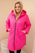 Kurtka damska Plus Size zimowa pikowana z kapturem różowy neon