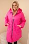Kurtka damska Plus Size zimowa pikowana z kapturem różowy neon
