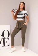 Spodnie damskie dresowe z elastycznym pasem i troczkiem khaki
