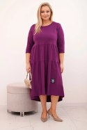 Sukienka damska bawełniana Plus Size z falbanami i podwiniętym rękawem ciemno fioletowa