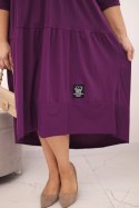 Sukienka damska bawełniana Plus Size z falbanami i podwiniętym rękawem ciemno fioletowa
