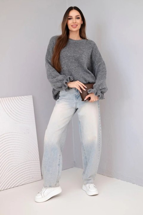 Sweter damski z dodatkiem moheru i wełny o luźnym fasonie szary