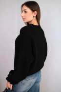 Sweter damski z dodatkiem moheru z grubym splotem i ozdobnymi rękawami czarny