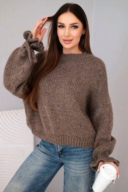 Sweter damski z dodatkiem moheru z grubym splotem i ozdobnymi rękawami fango