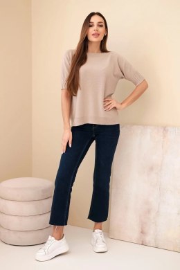 Sweter damski z wiskozy z krótkim rękawem ciemny beżowy