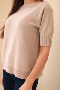 Sweter damski z wiskozy z krótkim rękawem ciemny beżowy