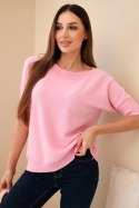 Sweter damski z wiskozy z krótkim rękawem cukierkowy róż