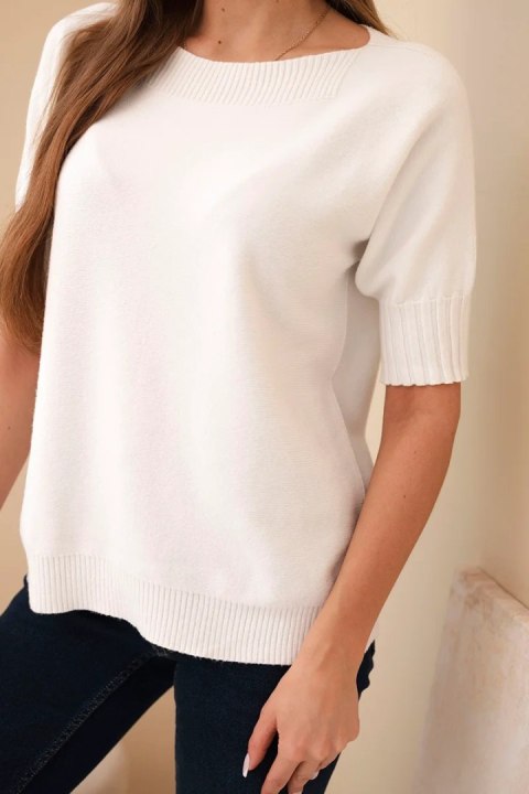 Sweter damski z wiskozy z krótkim rękawem ecru  