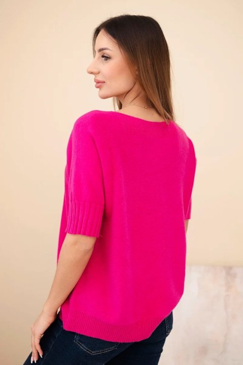 Sweter damski z wiskozy z krótkim rękawem fuksja