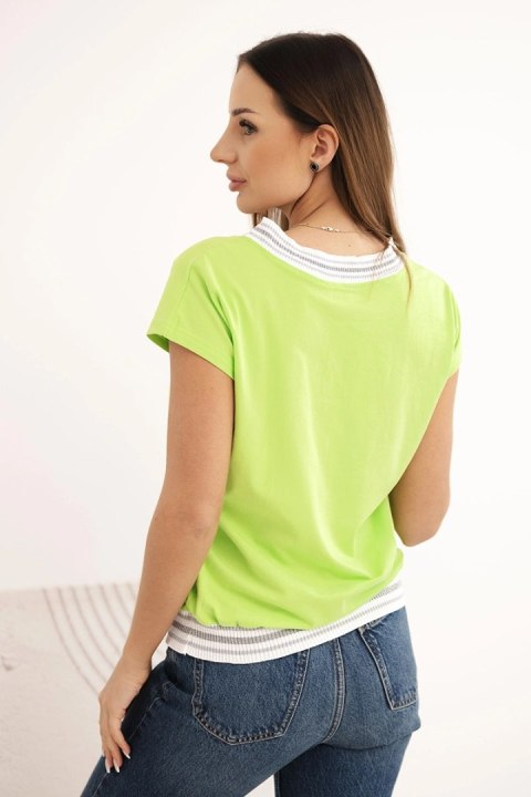 Bluzka bawełniana damska z dekoltem V i nadrukiem NEW YORK zielona