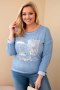 Bluzka damska Plus Size przecierana z nadrukiem i dłuższym tyłem jeansowa