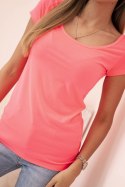 Bluzka damska bawełniana klasyczna z krótkim rękawem różowy neon