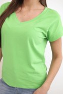 Bluzka damska bawełniana z dekoltem V i krótkim rękawem jasno zielona