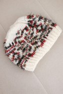 Czapka damska wełniana zimowa z norweskim wzorem K354 ecru+czerwony