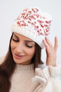 Czapka damska zimowa w kolorowe wzory z grubym ściągaczem K353 biały+czerwony