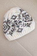 Czapka damska zimowa w kolorowe wzory z grubym ściągaczem K353 biały+grafitowy