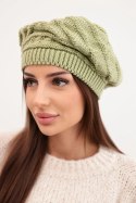 Czapka damska zimowa wełniana o luźnym fasonie i ozdobnym splocie K378 khaki