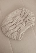 Czapka damska zimowa wełniana z ozdobnym splotem i dżetami K397 beżowa