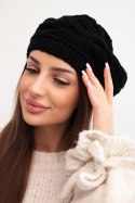 Czapka damska zimowa wełniana z ozdobnym splotem i dżetami K397 czarna