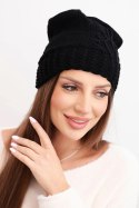 Czapka damska zimowa wełniana z ozdobnym tłoczeniem K474 czarna