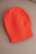 Czapka damska zimowa wełniana z podwójnym wywijanym ściągaczem K426 pomarańczowa