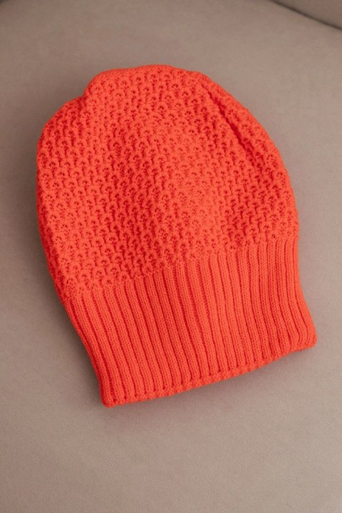 Czapka damska zimowa wełniana z podwójnym wywijanym ściągaczem K426 pomarańczowa