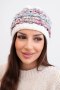 Czapka damska zimowa z kolorową przędzą i elastycznym ściągaczem K352 biały+niebieski+ciemny różowy