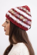 Czapka damska zimowa z kolorową przędzą i elastycznym ściągaczem K352 bordowa
